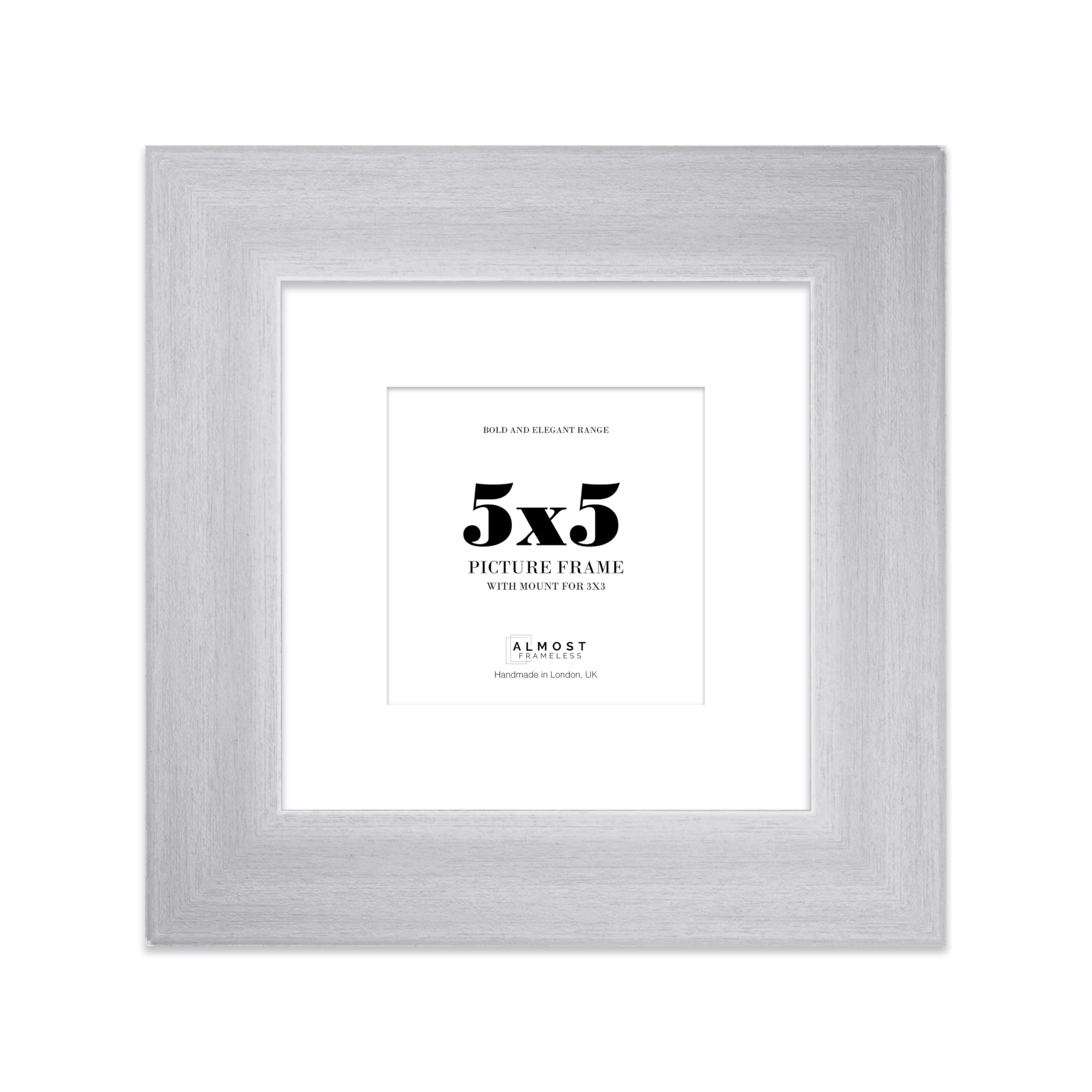 5x5" Silver Square Frame With Mount for 3x3" Pictures 28mm Edge Frame Display with Wall Hooks and Kickstand, 1 Pack