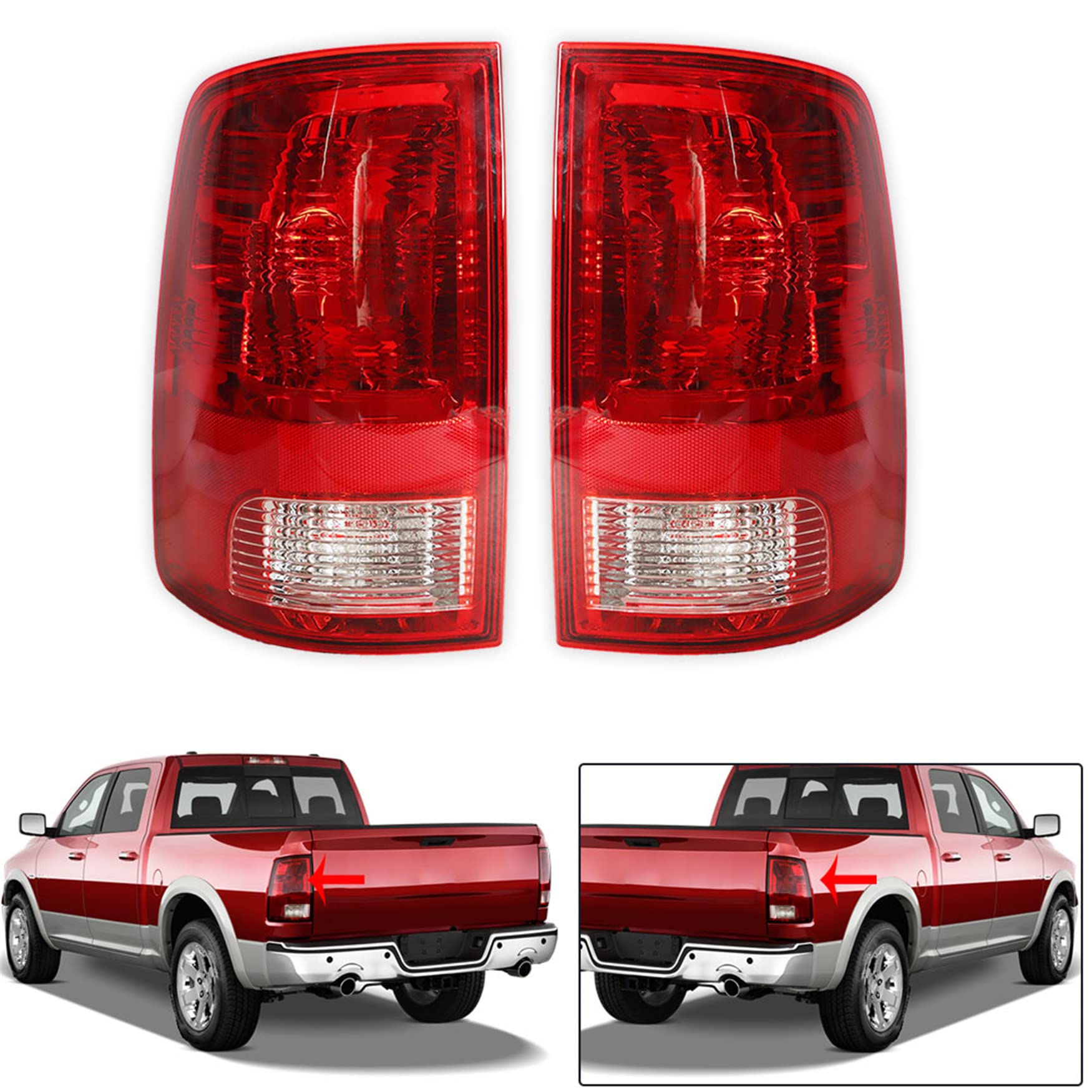 WFLNHB 1 Pair Tail Light Replacement for 2009-2018 Dodge Ram 1500 2500 3500 Taillamp Rear Break Light Lamp Assembly 55277415AF 55277414AF Passenger and Driver Side