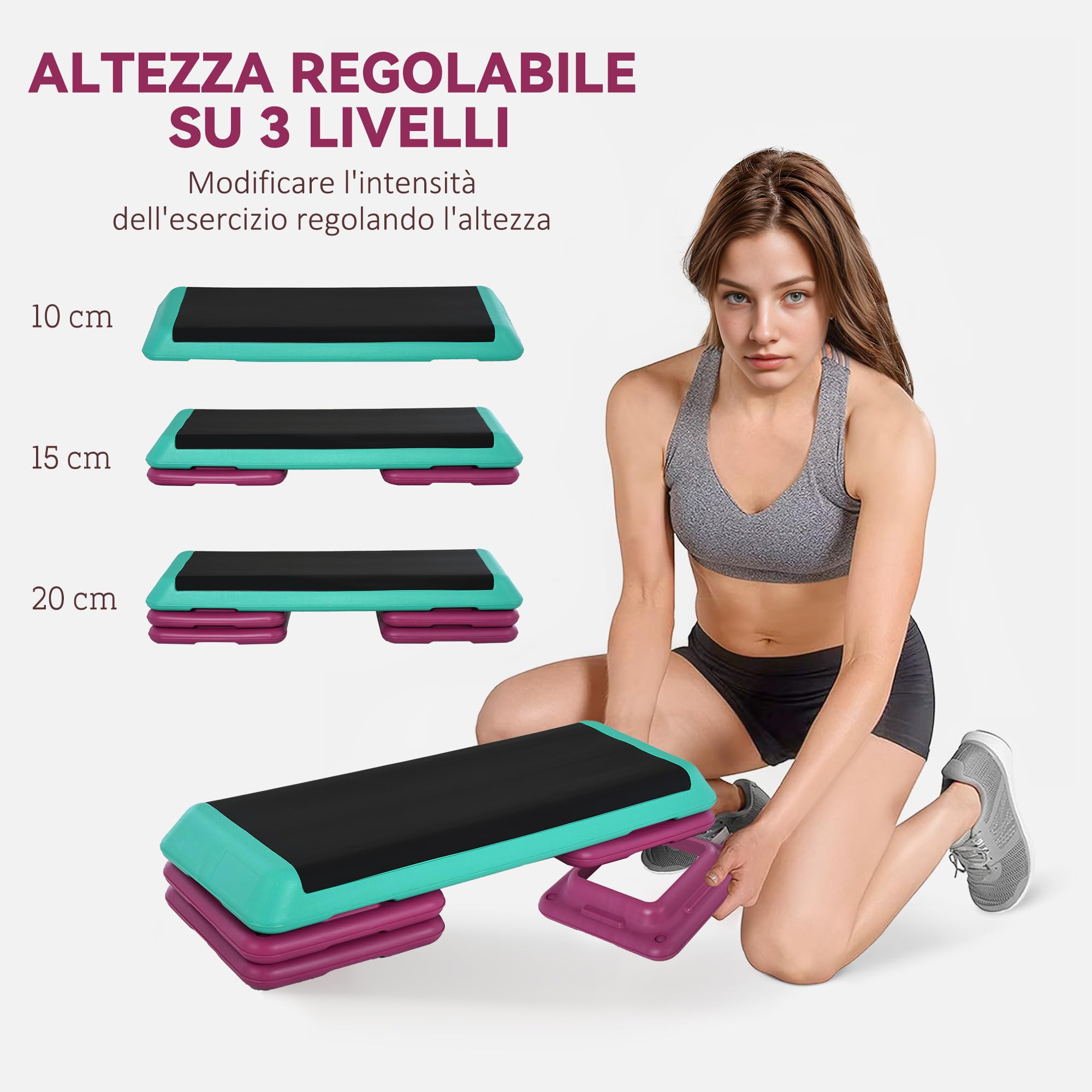 Step Fitness HOMCOM Per Aerobica - Stepper Regolabile 10-15 Cm, Portata 150 Kg, 68x29 Cm - Foto 2