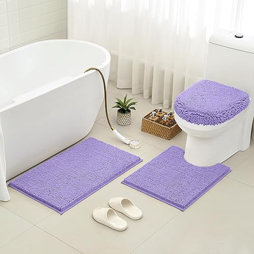 Miniatura 9 de HomeIdeas juego de 3alfombras de baño, incluye alfombrilla de inodoro en forma de U, alfombrilla de baño y cubierta para tapa de inodoro, lavables a