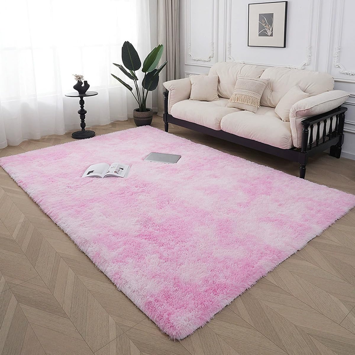 Tapis de jeu moelleux rose pour protéger les sols froids du salon et de la chambre