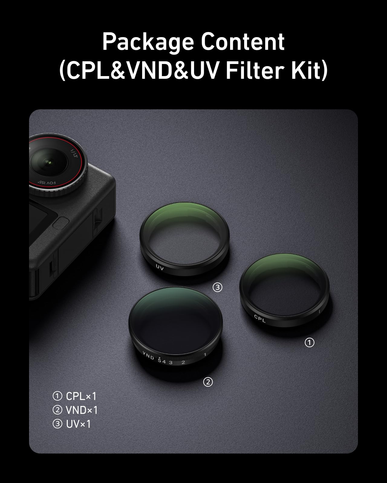 TELESIN Kit di Filtri per DJI Osmo Action 6 – VND 2-32 ND Variabile, CPL UV, Montaggio Rapido, Vetro Ottico HD Multistrato, Accessorio per Viaggio, Sport e Video Cinematografico