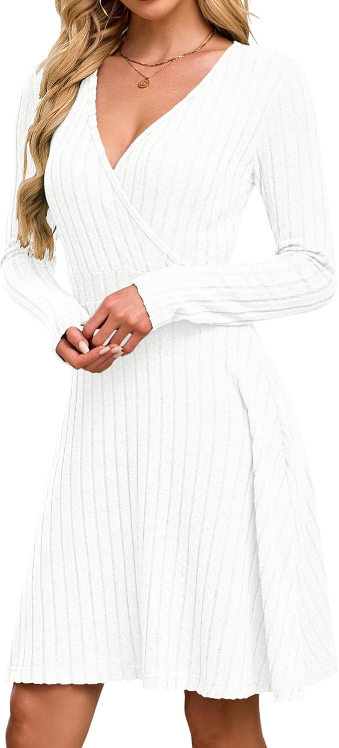 AUSELILY Womens Fall Dress 2025 V Neck Long Sleeve Dresses A Line Wrap Knit Dress - Image 5