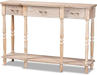 Baxton Studio Hallan Classic and Traditional French Provincial Rustic Whitewashed Oak Brown Finished Wood 3-Drawer Console Table