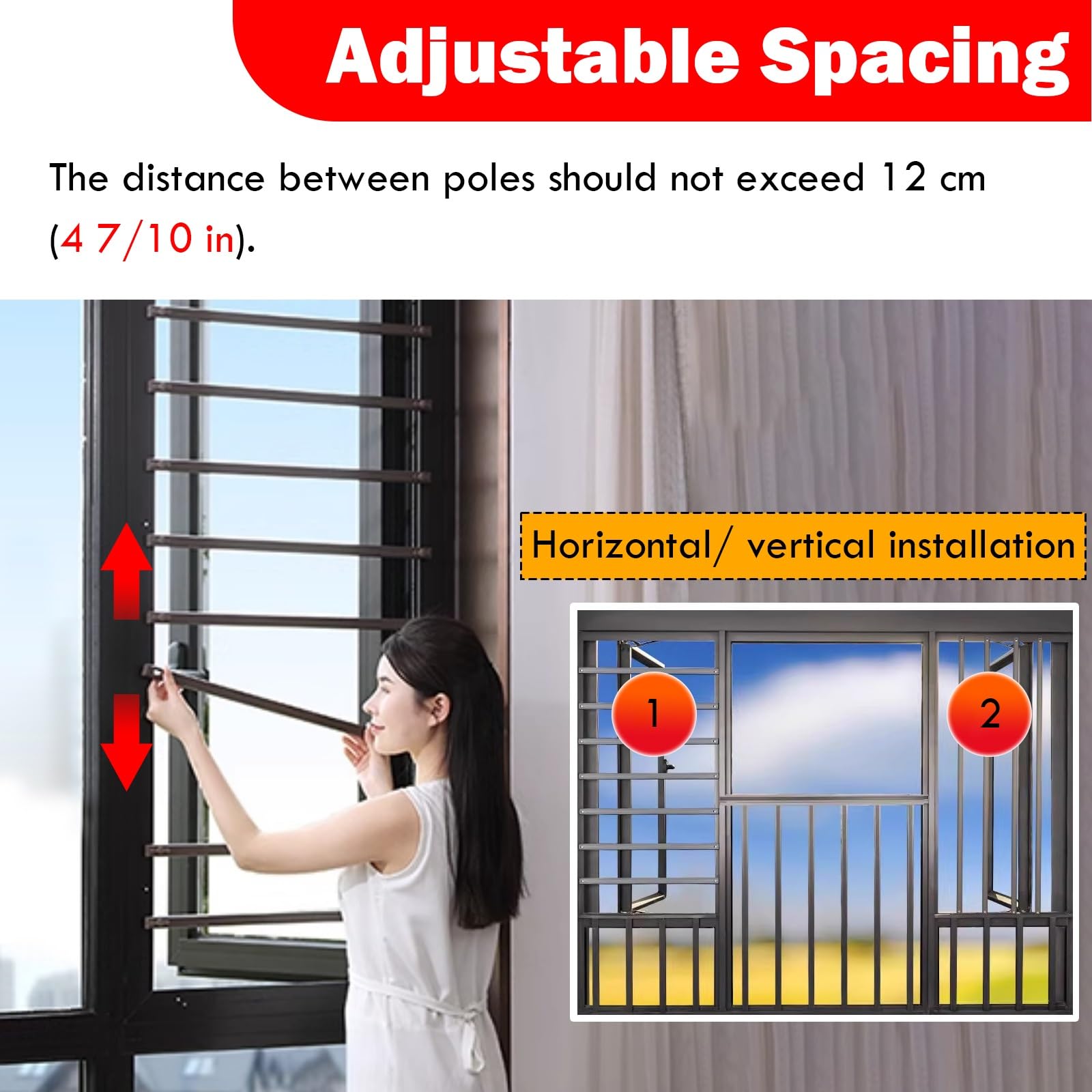Barras de seguridad ajustables para ventanas, instalación sin tornillos para una protección segura de la ventana