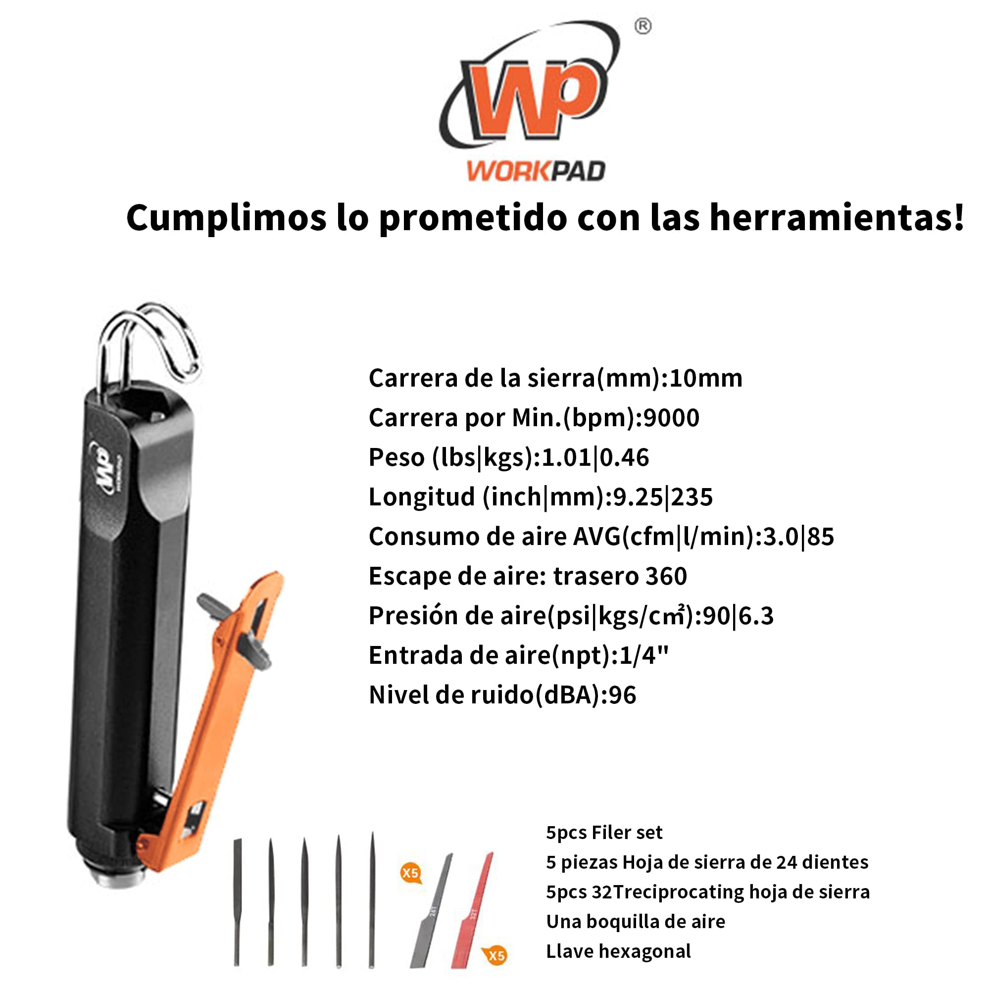 WorkPad Lima neumática polivalente Sierra neumática con 5 juegos de limas y 5 limas de 24T y 5 limas de 32T