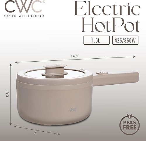 Miniatura 2 de COOK WITH COLOR Olla caliente eléctrica, mini olla de 1.6 L, potencia de 700 W, superficie antiadherente, protección térmica de corte, perfecta para