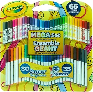 Crayola 65 ct. Mega set 65 marqueurs lavables, 30 marqueurs super pointes, 35 marqueurs Pip-Squeaks, Washable Markers