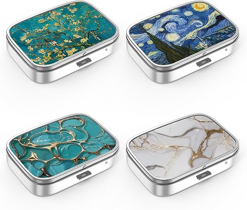 Pastillero de 2 compartimentos para medicina, pastillero portátil para bolsillo o bolso, pastillero decorativo de metal, organizador de vitaminas,