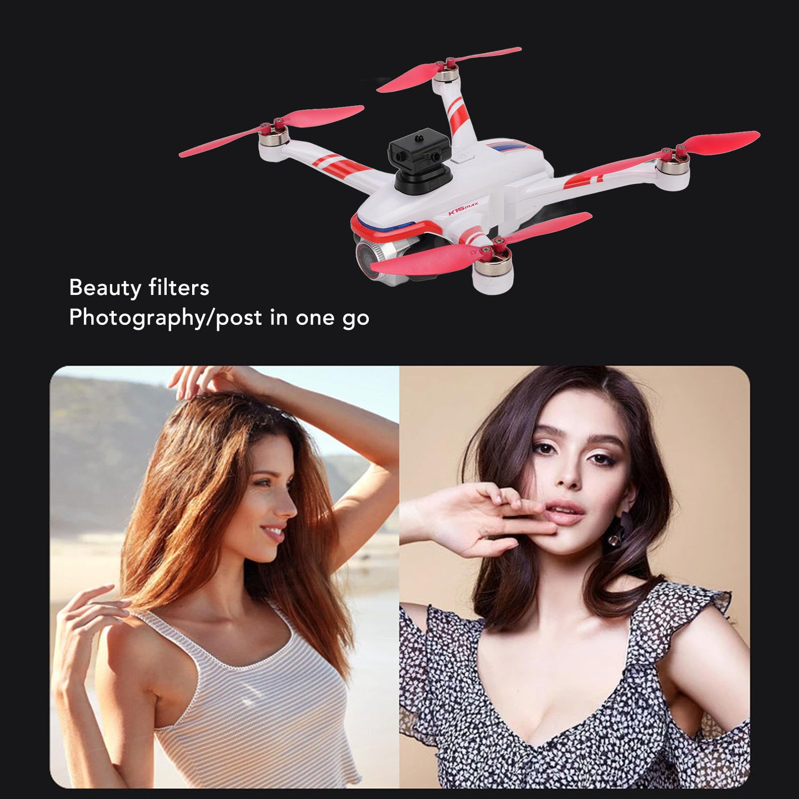 Elprico Czwarty Czterokopter Zdalny, 4K Bezszczotkowy Dron Motorowy Składany Quadkopter, Unikanie Przeszkód, Bułki 360 °, Silny Wiatr, Poziome, Pionowe, Filmowanie, Filtry Piękności (czerwony)
