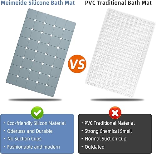 Miniatura 3 de Tapete de baño antideslizante de silicona suave e inodoro, sin ventosas, para baño reacabado, texturizado y reglazado, antideslizante, 18 x 28