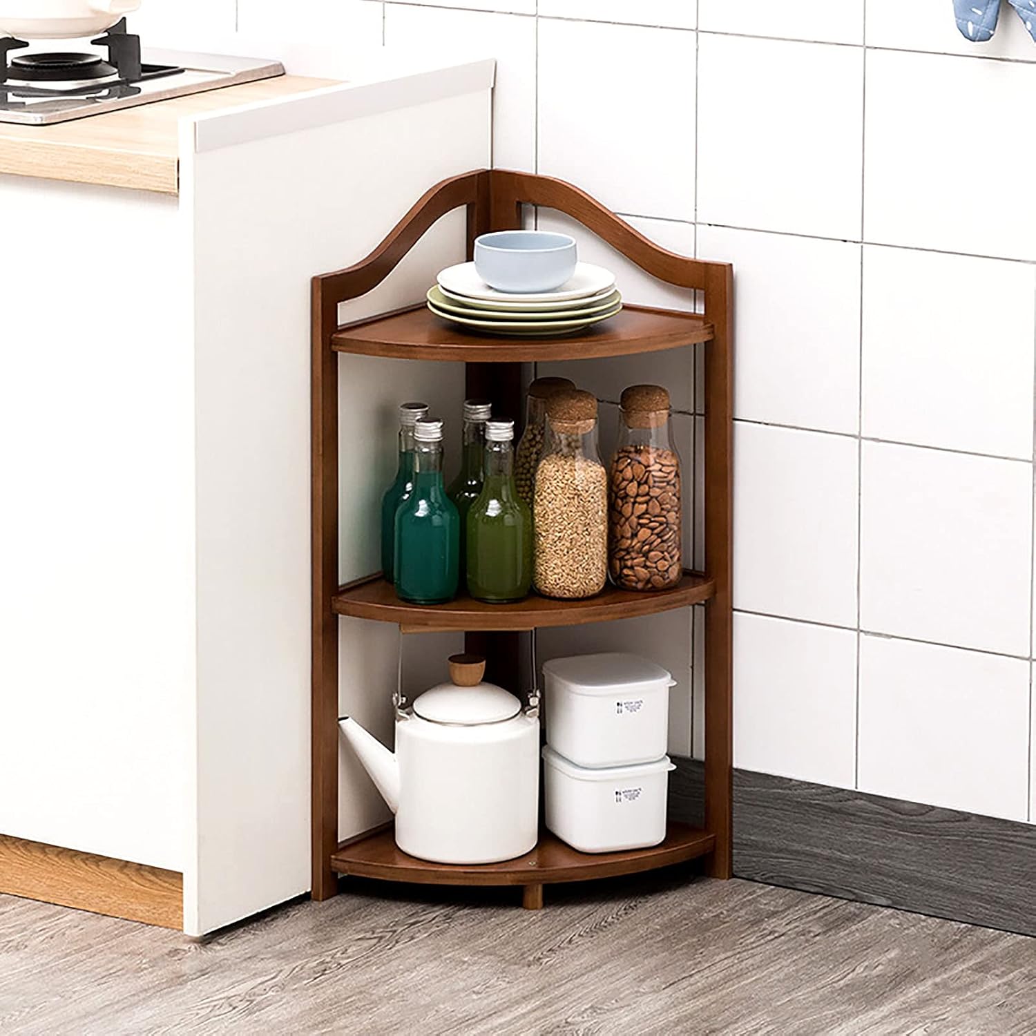 Bamboo Corner Kitchen Shelf, Countertop Organizer