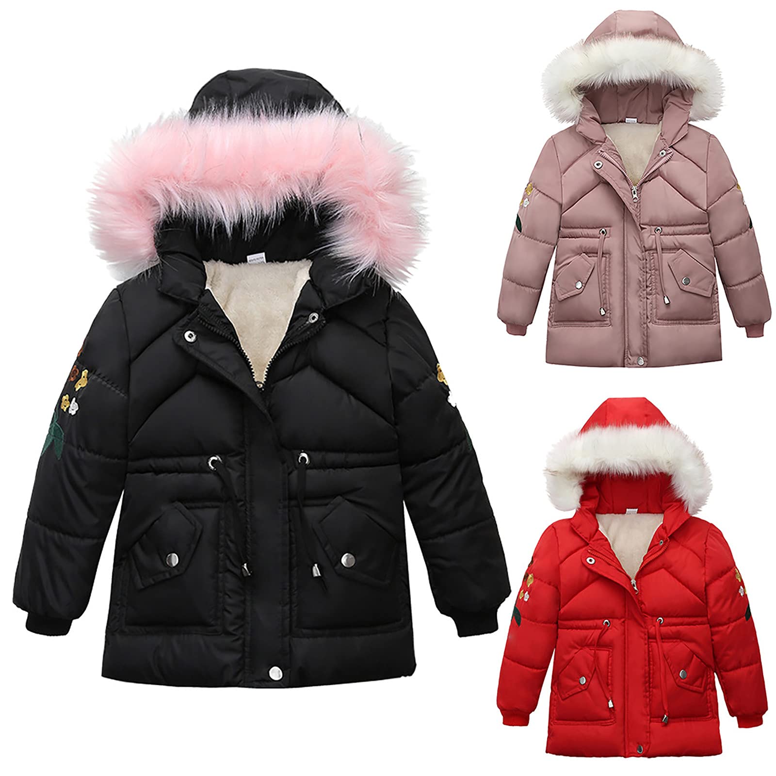 Genérico Chaqueta Niña Invierno Niño Niña Abrigo Invierno Chaqueta Plumas Caliente Acolchada Largo con Pelo Capucha por 2-7 años Chaqueta Niña Invierno Caliente Grueso Forro de Algodón