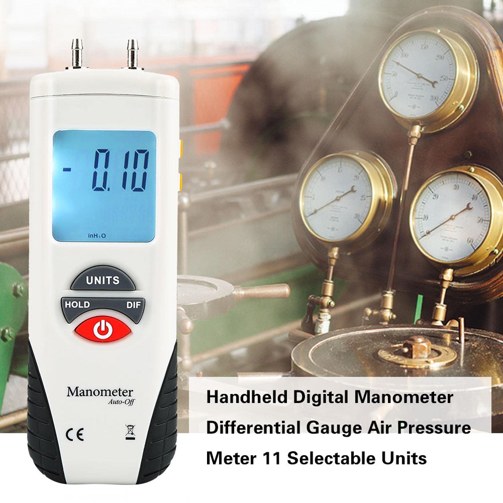 Misuratore differenziale digitale, HT-1890 Display LCD retroilluminato portatile Manometro digitale Manometro differenziale Misuratore di pressione dell'aria 11 unità selezionabili