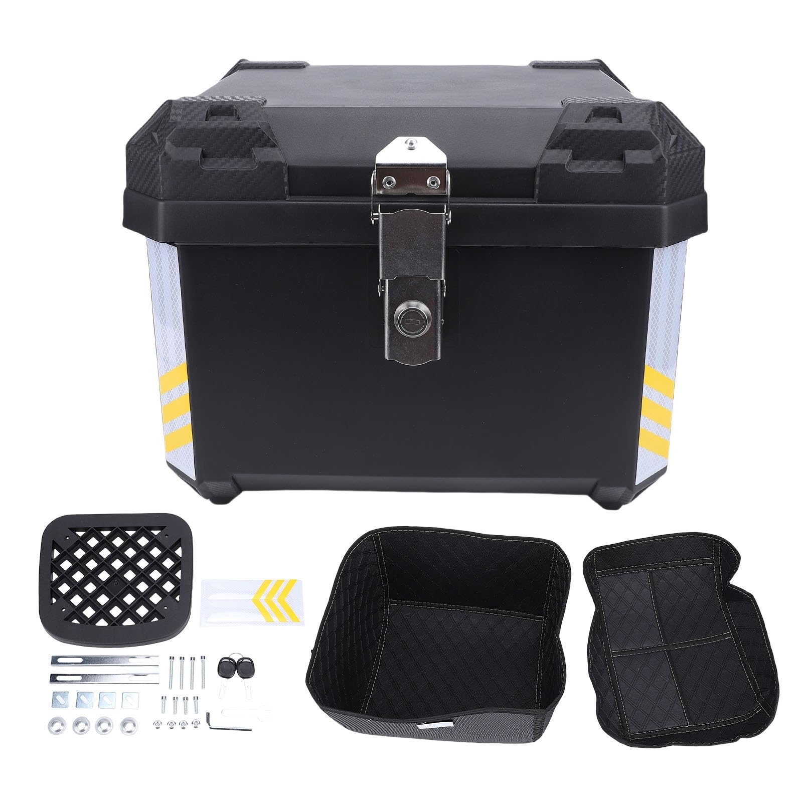 RiToEasysports Kufer Motocyklowy 45L PP Skrzynia Ogonowa Motocykla ze Stali Nierdzewnej z Zamkiem Wyściółka z PU Płyta Bazowa Wodoodporny, Zdejmowany Schowek dla Osób Dojeżdżających do Pracy
