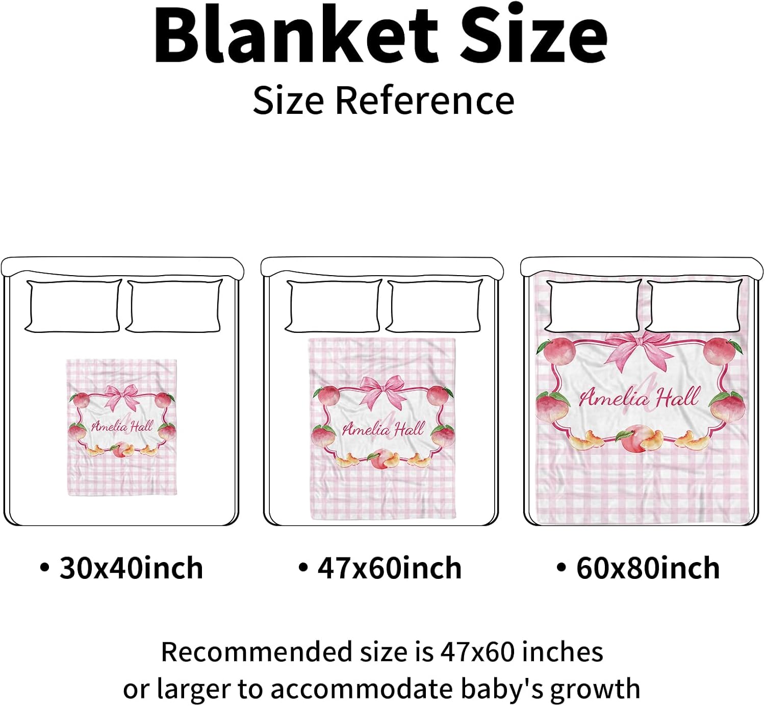 Personalized Baby Blankets with Name – Pink Bow Check Design Custom Toddler Girl Blanket – Soft Minky Dot Blanket for Crib, Nursery, Stroller – Custom Baby Gift for Girls