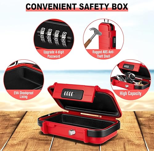 Vista 20 de HUANLANG Caja de seguridad portátil con cerradura de combinación, mini caja de seguridad para viajes en la playa, impermeable, pequeña caja