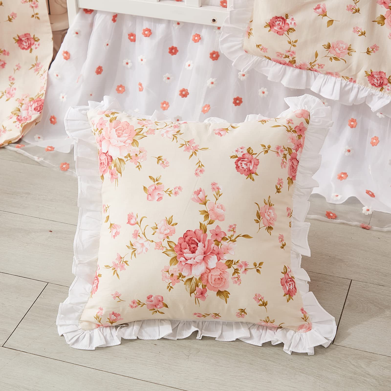 Brandream Juego de sábanas de cuna floral Shabby para niñas, juego de sábanas de algodón – 6 piezas, beige
