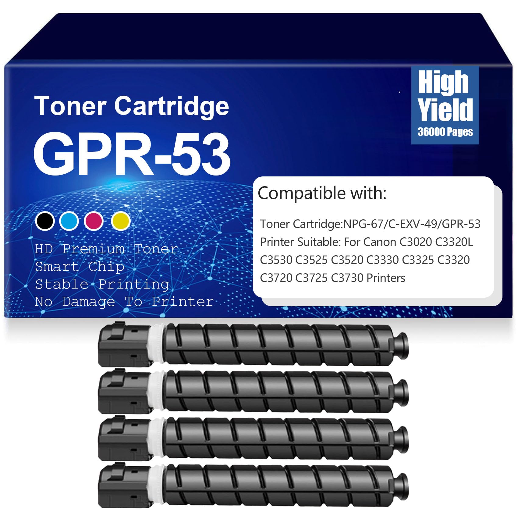 Cartouches de toner GPR-53 C-EXV-49 pour imprimante Canon C3020 C3320L C3520 pack de 4 couleurs