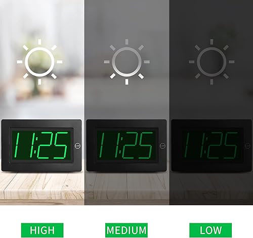 Vista 11 de KWANWA Reloj digital LED, reloj despertador, reloj de pared, pantalla LED de dígitos de 3 pulgadas, brillo ajustable, modo nocturno automático, Caja