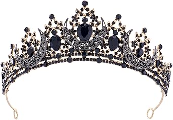 Baroque Queen Crown for Women - Medieval Moon Rhinestone Headband for Bride Renaissance Halloween Headwear