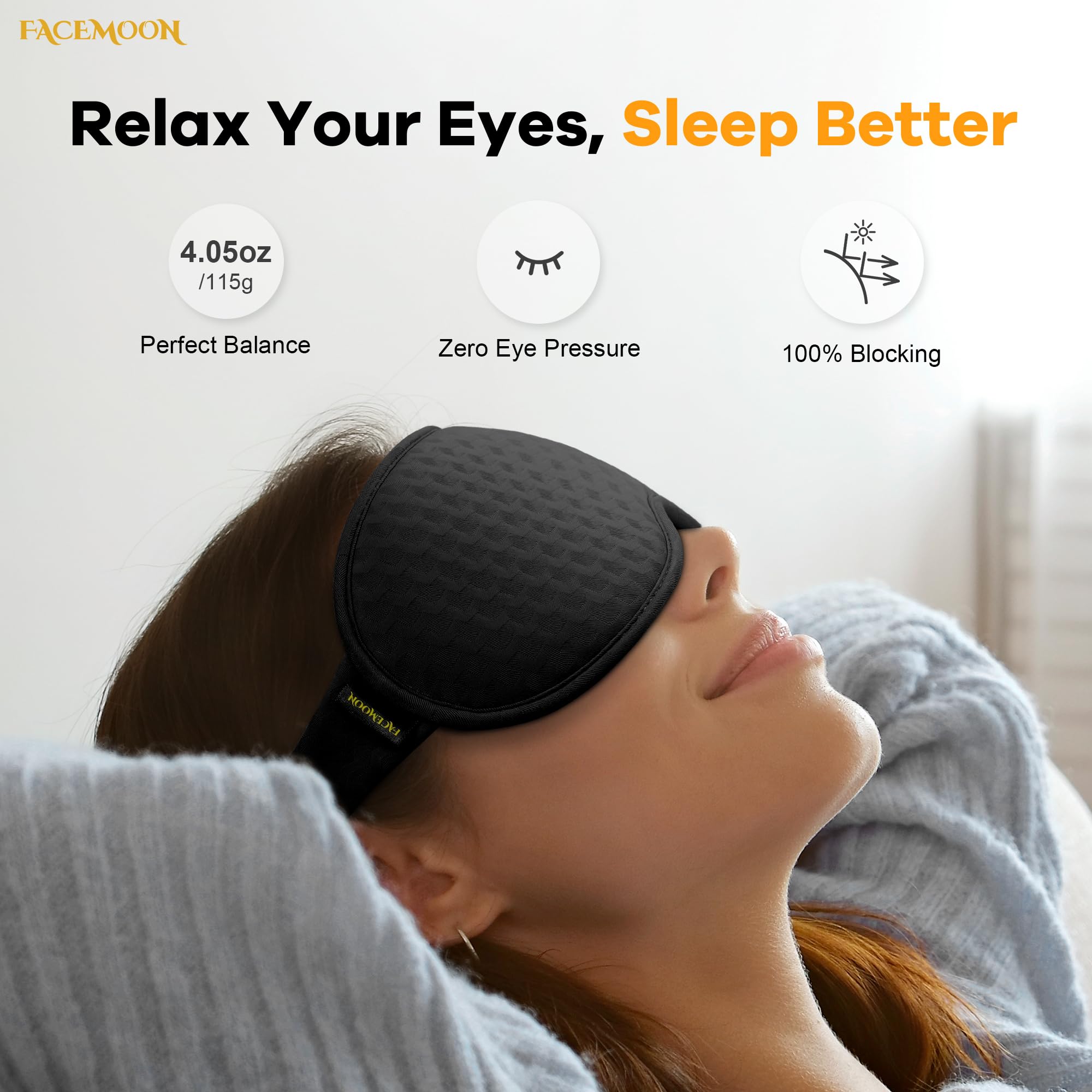 Blackout Weighted Eye Mask for Sleeping: 3D Contoured Gentle-Pressure Sleep Mask for Men & Women - Airplane Travel & Night Shift Essentials - Zero Eye Pressure, Breathable Blindfold, Black