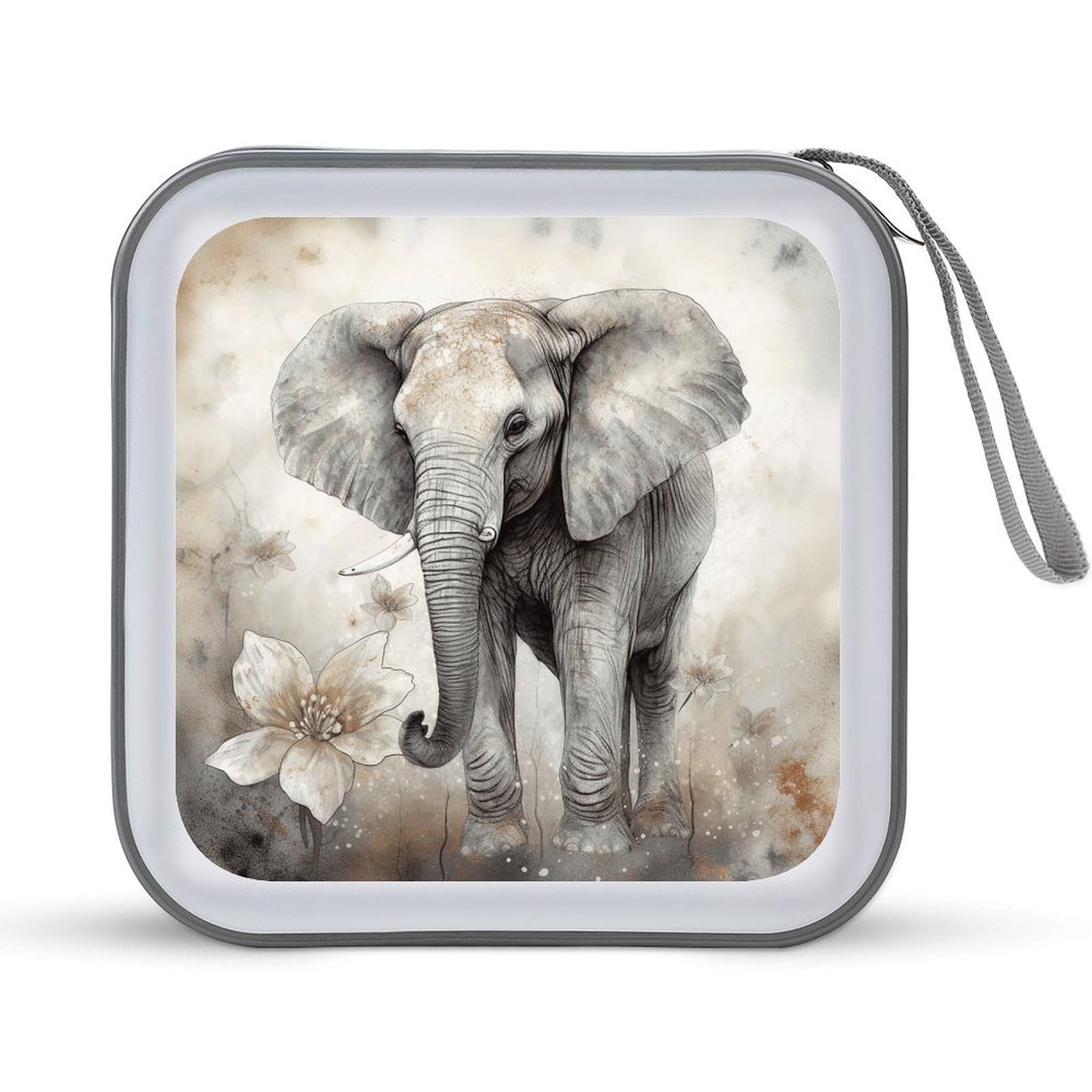 VstaDank Animals Cute Elephant CD Case with Hand Strap Lightweight DVD Wallet Holder 40 Capacity CD/DVD Case Wallet Protective CD Wallet CD/DVD Portable Storage Binder for Car Home Office