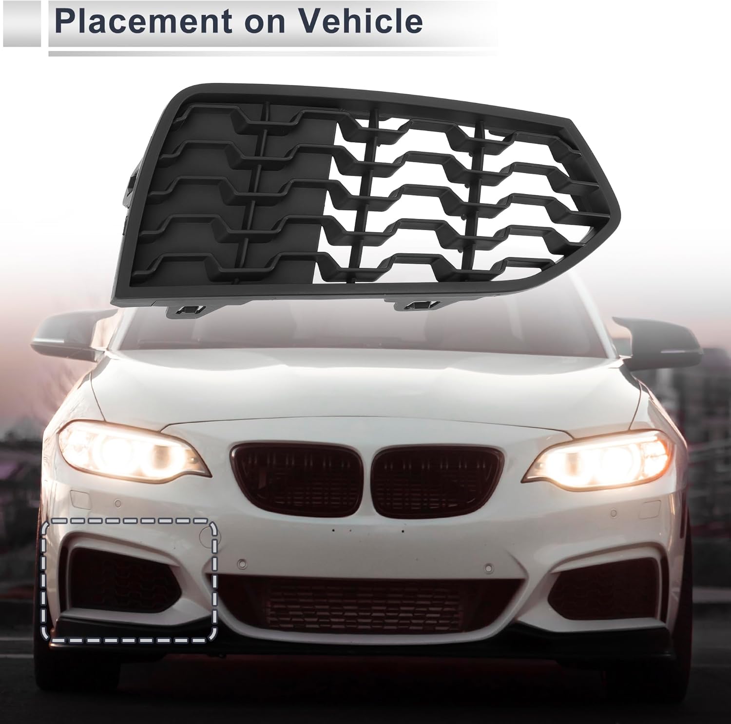 Front Right Fog Light Grill for BMW 2 Series F22 2012-2017 Front Lower Bumper Fog Light Cover Inserts No.51118056798 ABS 1pc - Image 3