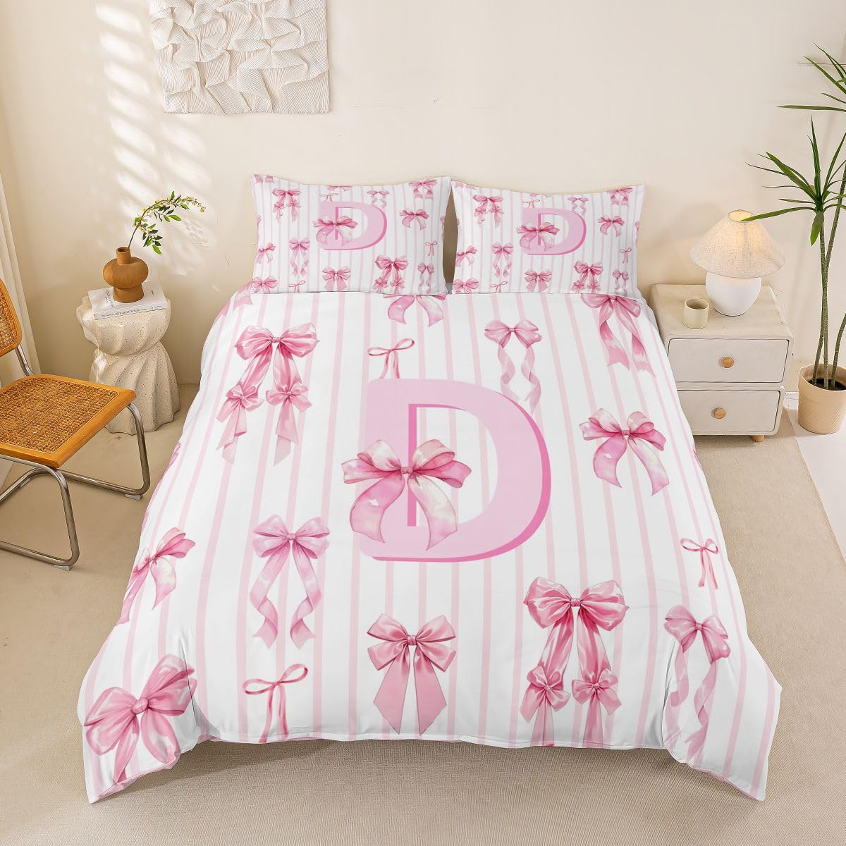 Homewish Początkowa litera D podwójna poszewka na kołdrę Kawaii księżniczka kokardka zestaw pościeli romantyczna kokarda poszewka na kołdrę księżniczka motyl węzeł zestawy łóżek