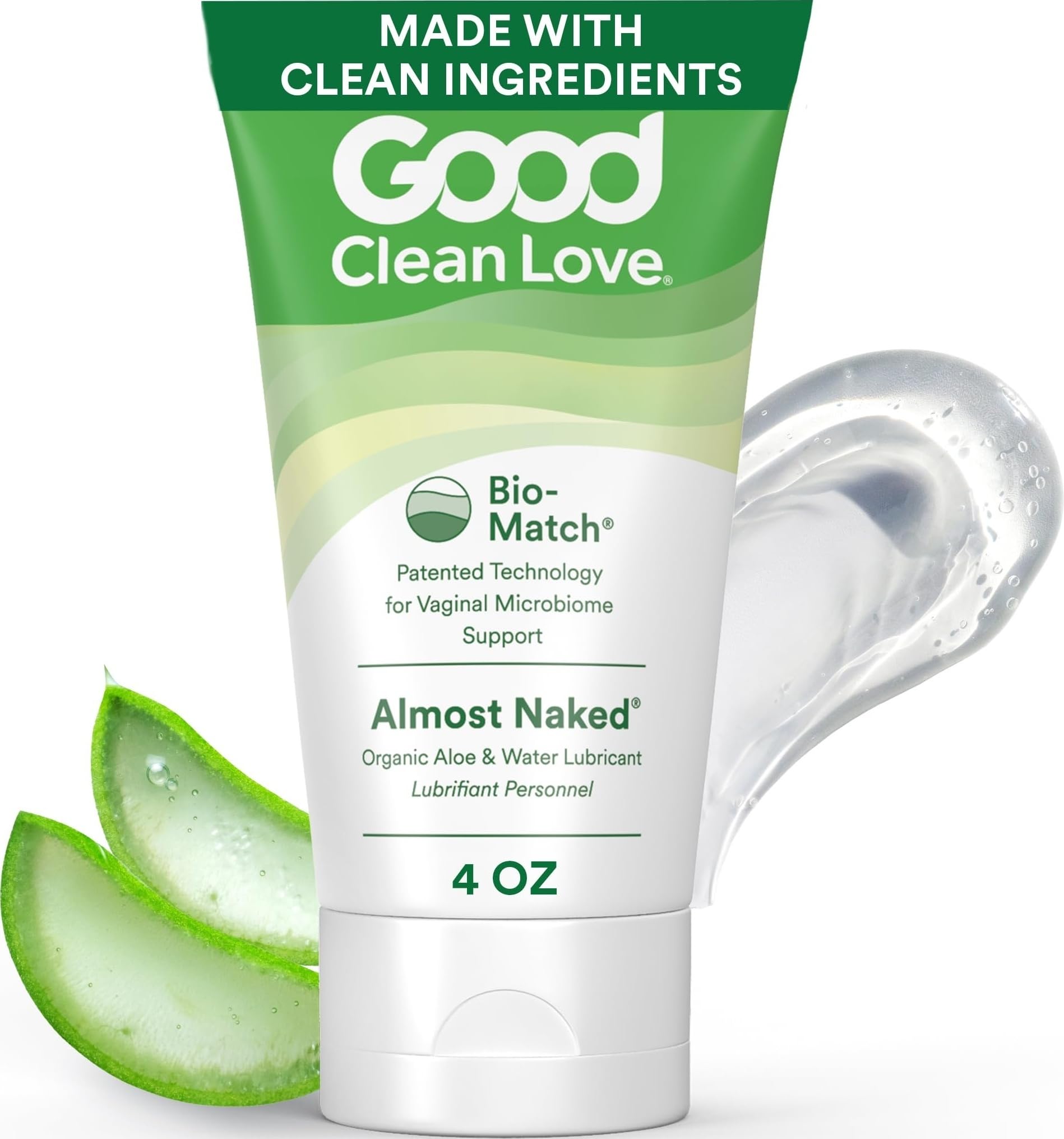 Good Clean Love Almost Naked Water-Based Lube, Organic Aloe, 4 Oz (1-Pack) | Organic Aloe Vera, Water-Based Personal Lubricant. Ph-Balanced Intimate Wellness Gel For Men & Women. Safe For Toys & Condoms