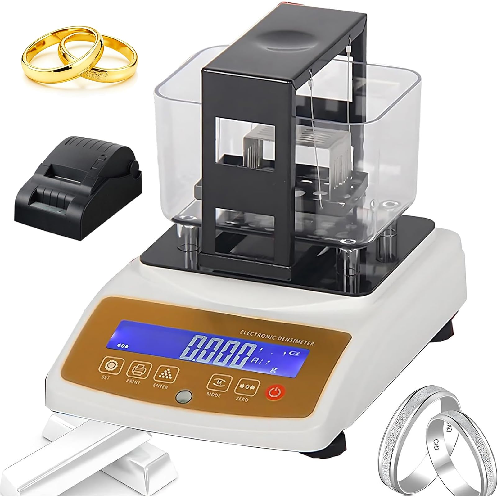 YNBSHGAA Gold Purity Tester Machine, Density Meter for Gold and Silver, Jewelry Tools, Precious Metal Analyzer for Karat Value Detection,5-Density Meter + Printer-200K