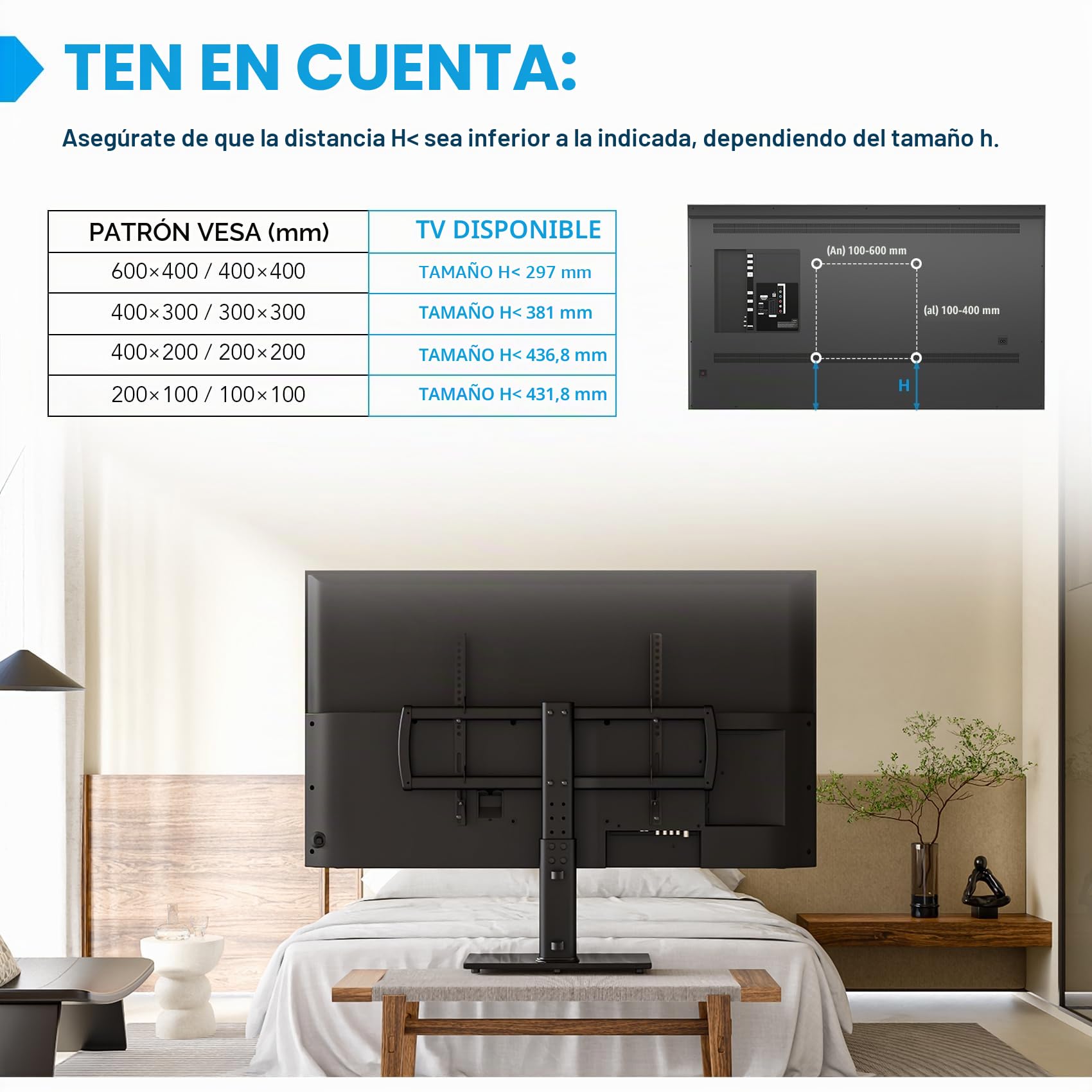 Hemudu Soporte Pie TV Universal, Peanas para Televisiones 32 a 70 Pulgadas, Soporte TV Mesa Altura Ajustable de 4 Niveles, Base de Cristal Templado de Alta Resistencia, MAX 50 Kg, MAX Vesa 600x400 mm