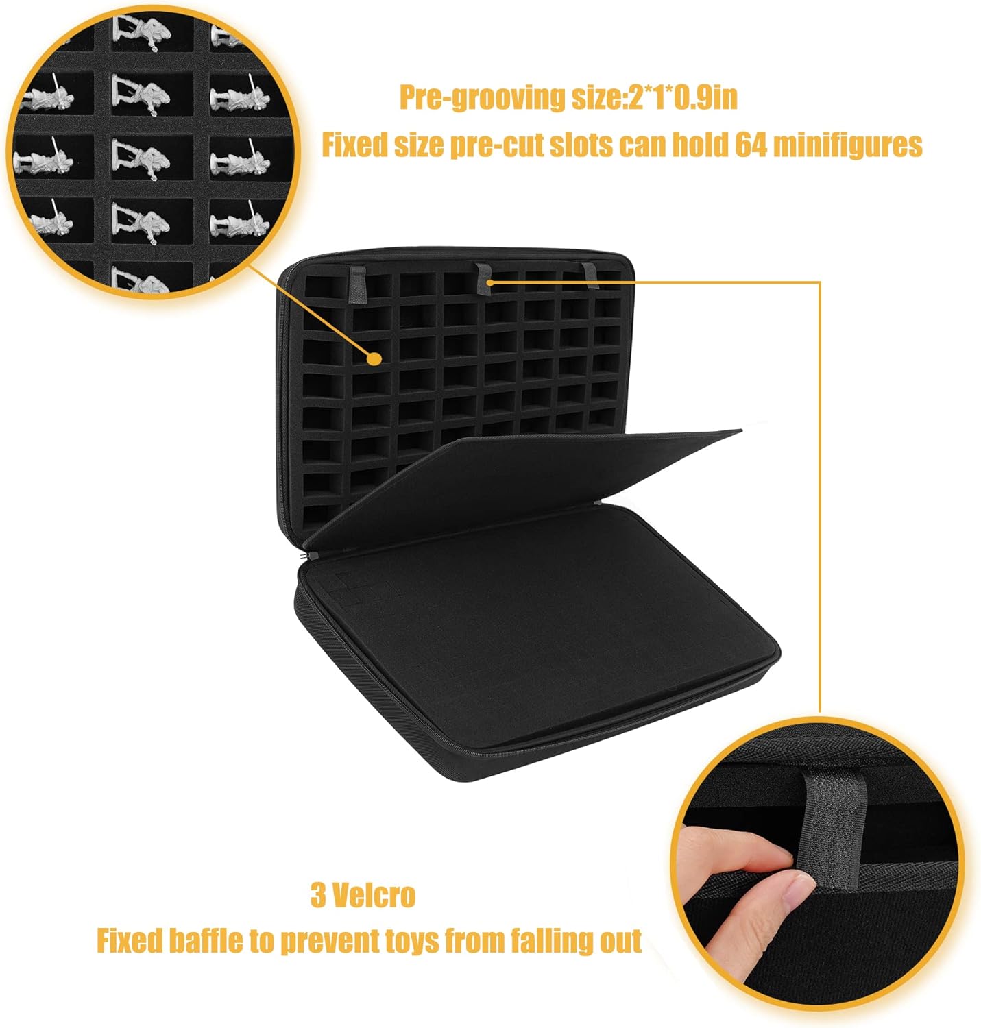 Brappo Miniature Storage Carrying Figure Case -Figurine Minature Carrying Case,Compatible with 40k, D&D and More.With 64 Slot Sponge and Pre-Cut Customizable Space Sponge.