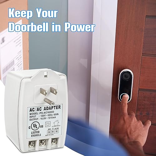 Miniatura 5 de Feekoon 2 paquetes de transformador de timbre de 16 V 30 VA CA enchufable, transformador de timbre de puerta de 16 voltios, adaptador universal con
