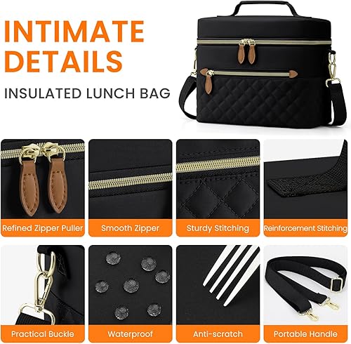 Miniatura 7 de Insulated Lunch Box for Women Reusable, Leak Proof Cooler Lunch Bag Women for Work Stylish Quilted Lunch Tote Bag for Adult Picnic Travel Hiking