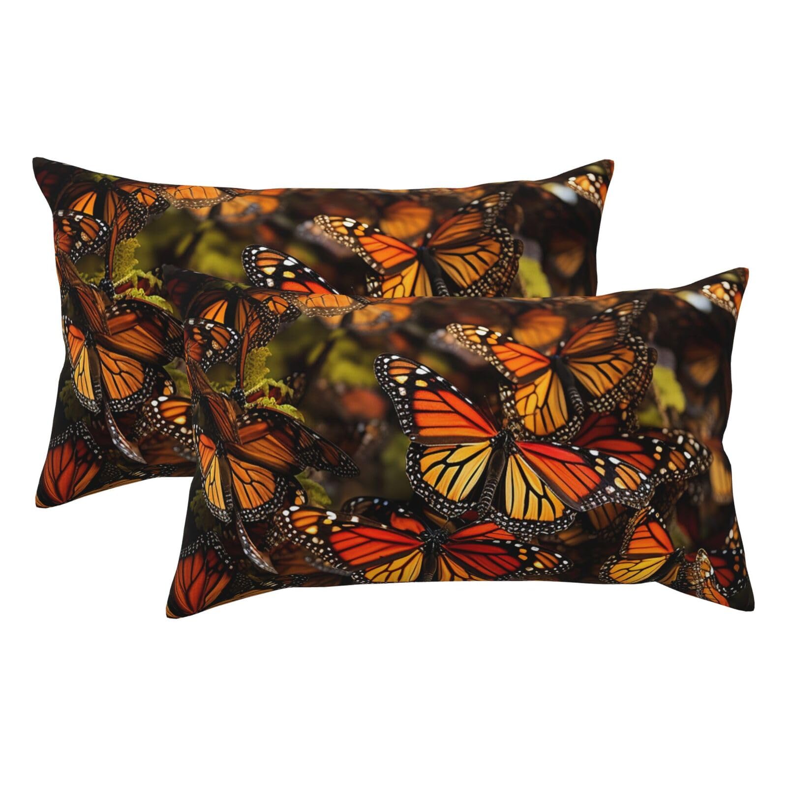 2 Pack King Pillow Cases with Hidden Zipper, Soft Breathable Pillow Covers for Hair and Skin, Monarch Butterflies Pillowcases 20"x36" Bed Pillow Protectors Cover for Sleeping Gifts