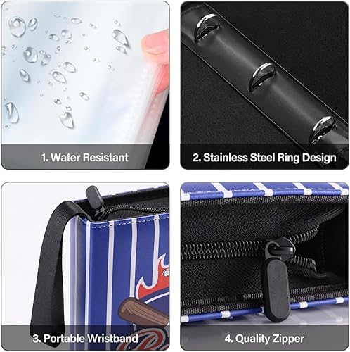 Miniatura 2 de Carpeta para tarjetas de béisbol con cremallera, 4 ranuras, para 400 tarjetas, resistente al agua, protector de álbum de tarjetas de almacenamiento,