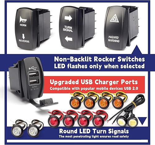 Miniatura 5 de Kit de intermitente universal para ATV UTV SXS Street Legal con bocina de 110 DB, interruptor basculante, relé intermitente USB, compatible con