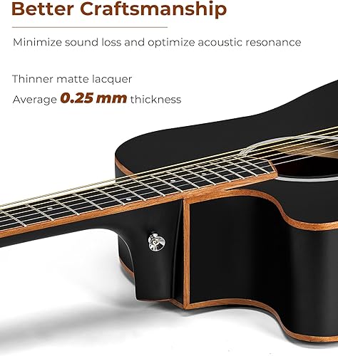 Miniatura 38 de Vangoa Kit de guitarra acústica para principiantes, adultos, adolescentes, tamaño completo, cortada, guitarra, acustica, 41 pulgadas, juego natural
