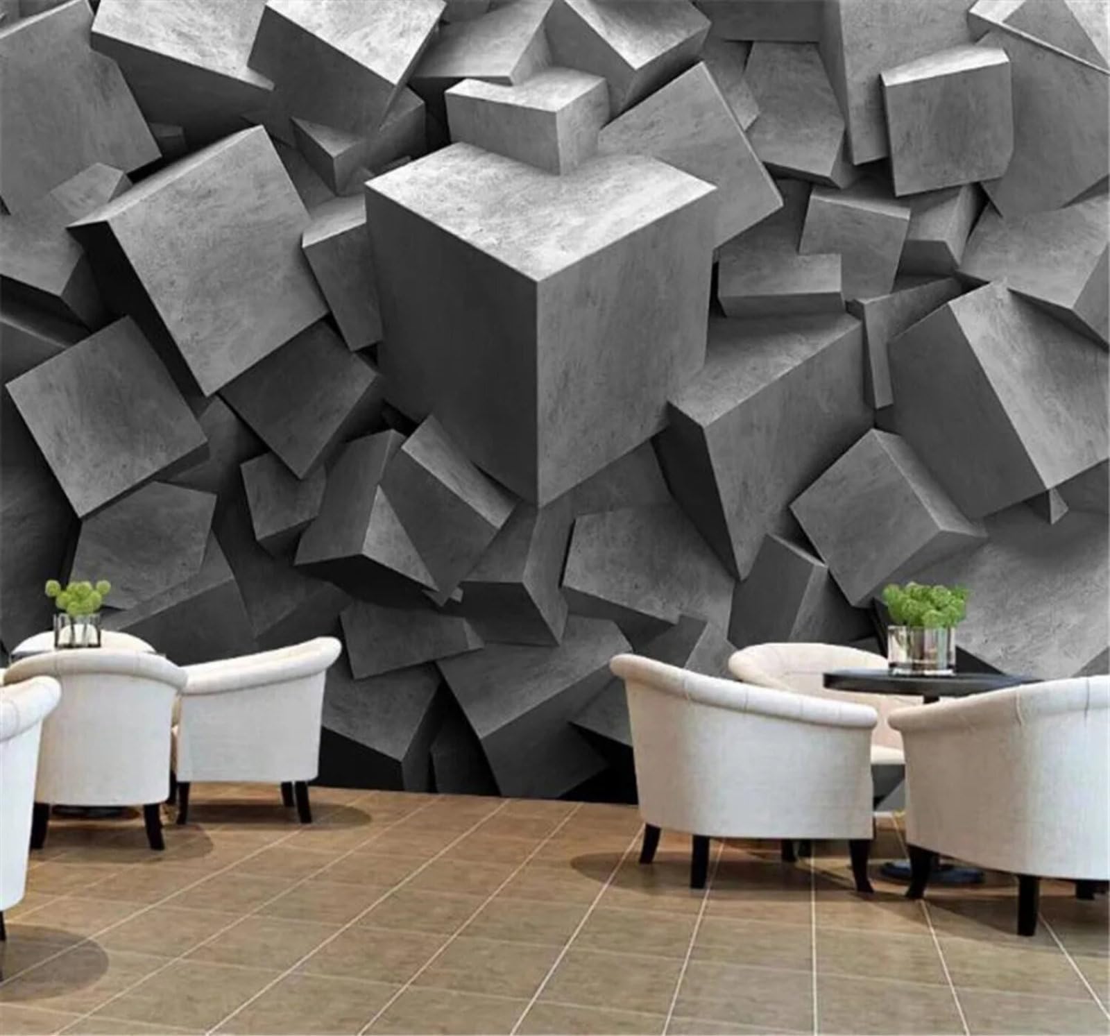 Tzxztt 250Cm×170Cm(B×H) Geometric Three Dimensional Concrete Panel Square Carved Modern 3D Wallpaper Premium Textured Silk Neutral Tones Material Ideal For Living Room Bedroom-250Cm×170Cm