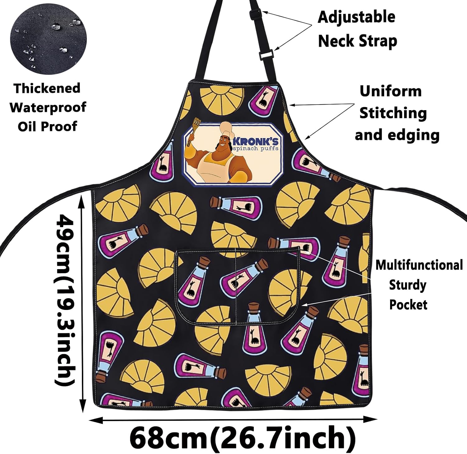 WZMPA Cartoon Kronk Chef Apron Kronk & Yzma Fans Gift Kronk’s Spinach Puffs Adjustable Apron With Pockets Kronk Merch image 2