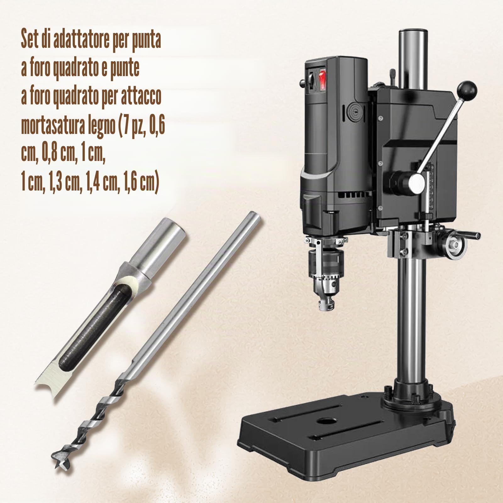 Set di punte da trapano a foro quadrato, per la lavorazione del legno HSS, per mortasatura del legno, set di punte da trapano con adattatore, 6,4 mm, 8 mm, 9,5 mm, 10 mm, 11 mm, 12,7 mm, 14 mm, 16 mm