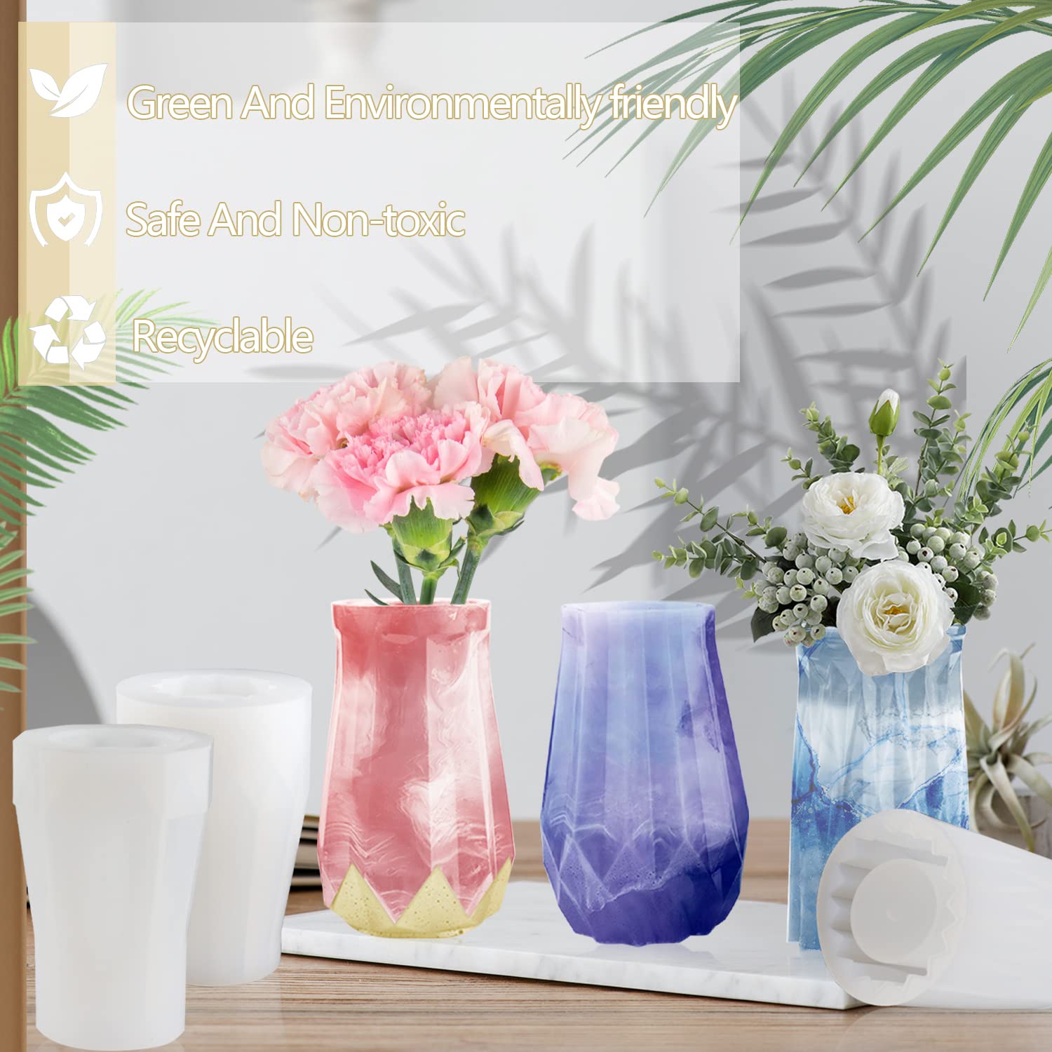 4Pcs Moules En Résine Vase,Moule Vase Resine Epoxy,Moule Silicone Vase