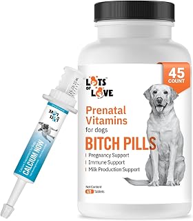 Lots of Love Bundle Pack of 2 - Calcium Now Oral Calcium Supplement Paste (30ml) and Bitch Pills Pregnant Dog Prenatal Vitamins (45 Tablets)