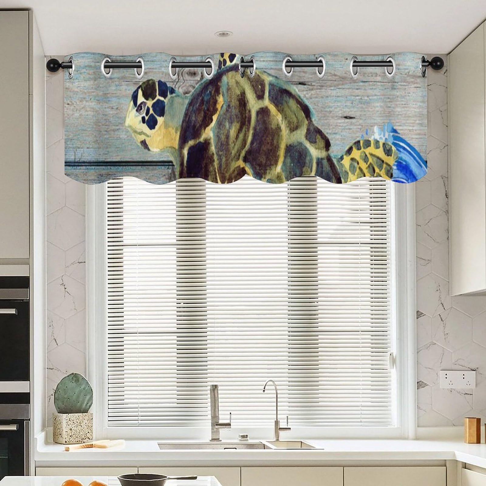 Cortinas de mar con tortugas para cocina: dale un toque playero y fresco a tu hogar