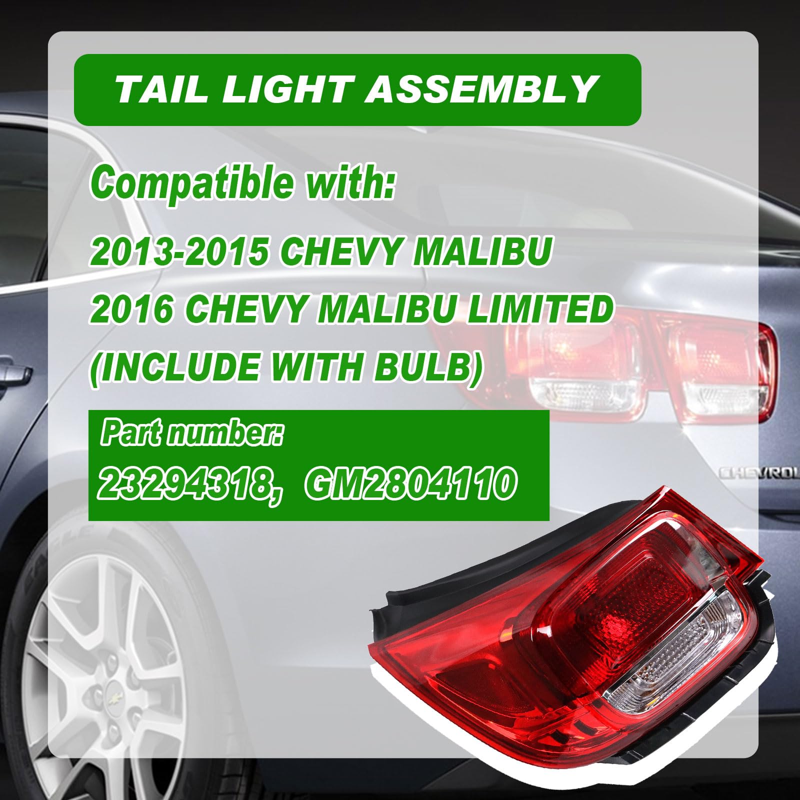 Left Side Halogen Tail Light For 2013-2015 Chevy Malibu – Red Outer Brake Lamp GM2804110