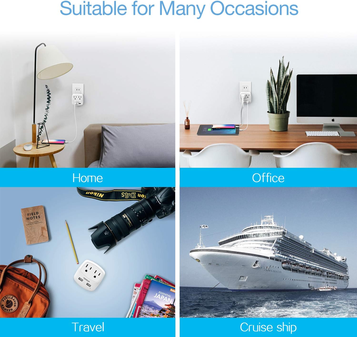 Buy Tessan 3 To 2 Prong Usb Outlet Plug Japan Power Adapter With 2 Wall Charger Extender Cruise Ship Accessories Travel Multi Plug Adaptor For Us To Japanese Type A Plug Splitter