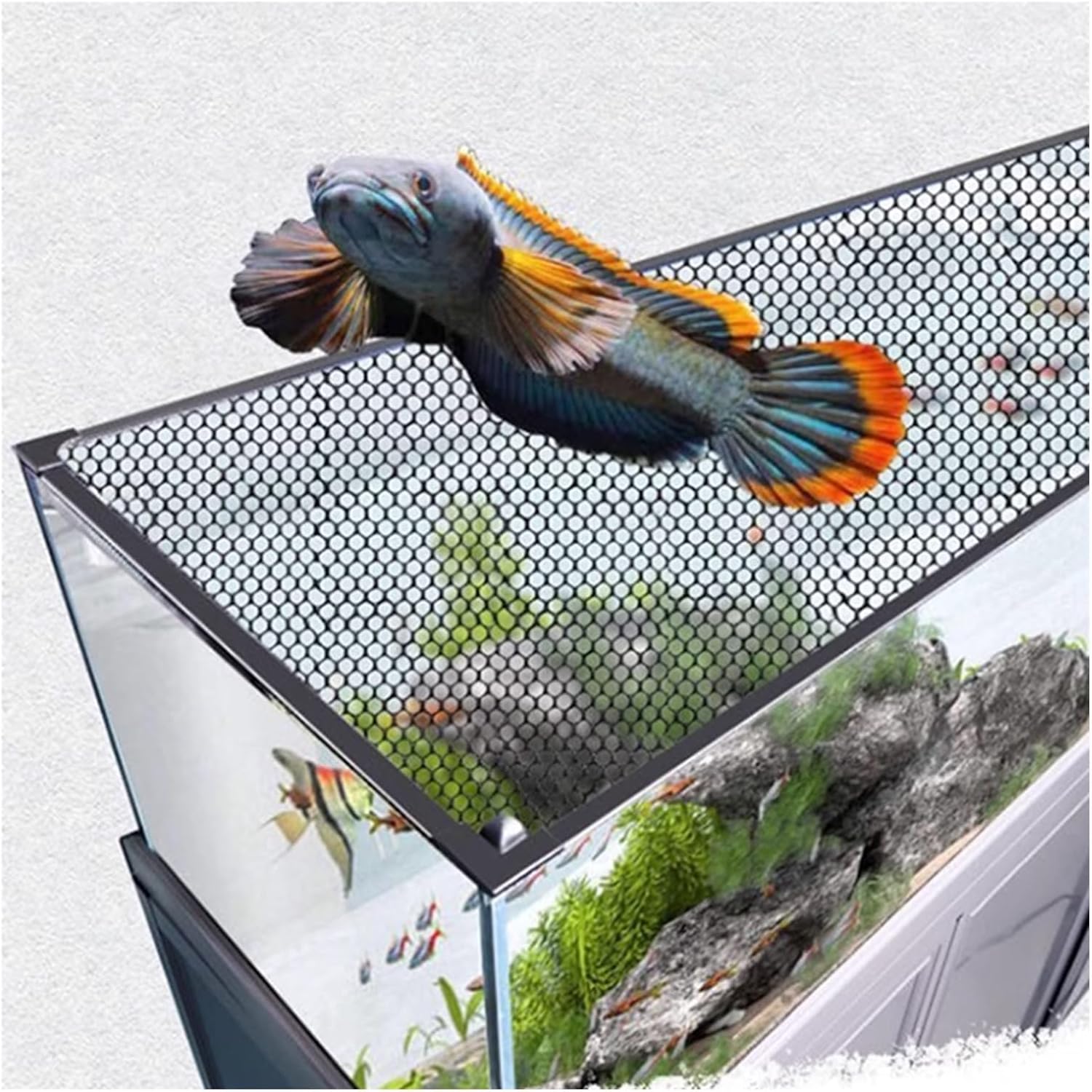 LZMZMQ Aquarium Anti-Jumping Net Cover Mesh, Terrarium Ventilation Opening Hood, Magnetic Fish Tanks Top Lid Protective Screen, Custom Size(L5.9 xW5.9)