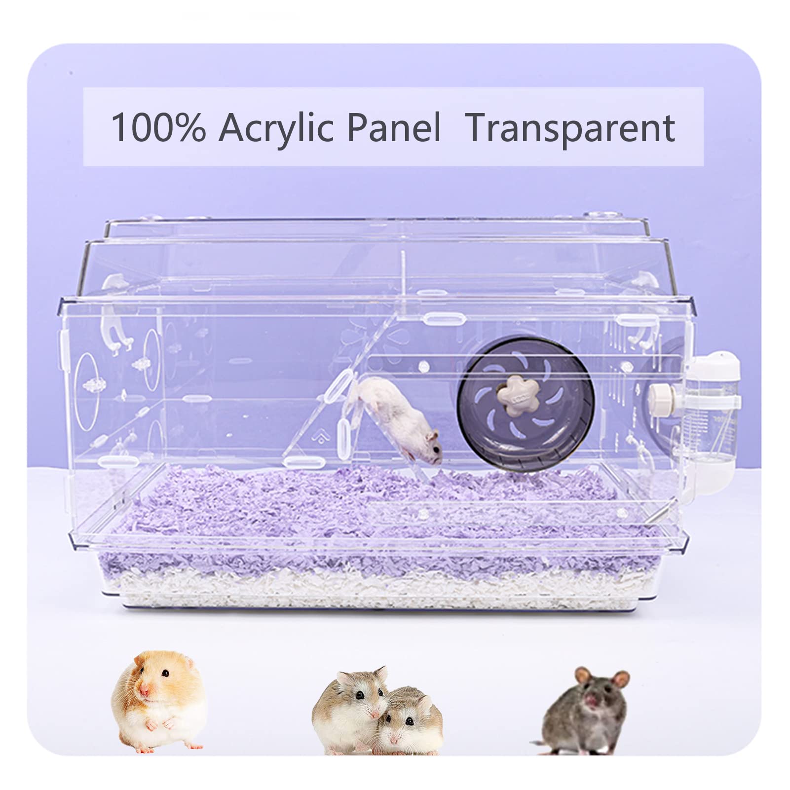 xixihome Jaula para hámster sirio, hámster enano, jaula de hámster ruso para ratas, conejillo de indias, hábitat, acrílico transparente, casa de animales pequeños para mascotas, 47 x 31 x 31 cm