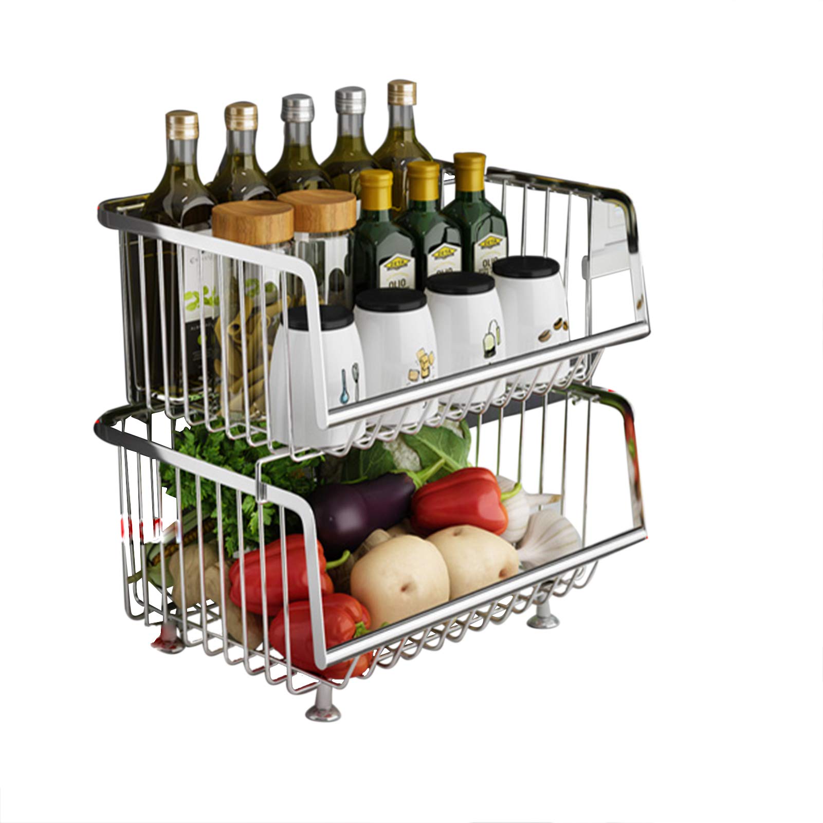 GUAWJRZDP Rolling Stackable Wire Baskets with wheel Metal Trolley Sundries Cart Storage Box Shopping Storage Basket Storage Organizer,for Kitchen/bathroom/living Room/bedroom